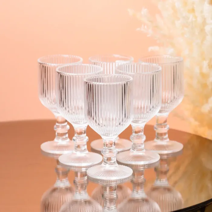 Чарка на ніжці для міцних напоїв фігурна прозора ребриста з товстого скла набор 6 шт (HP7111) - зображення 1