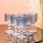 Чарка на ніжці для міцних напоїв фігурна прозора ребриста з товстого скла набор 6 шт Блакитний (HP7111BL)