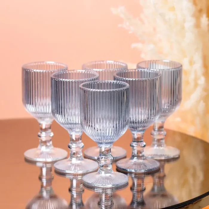 Чарка на ніжці для міцних напоїв фігурна прозора ребриста з товстого скла набор 6 шт Блакитний (HP7111BL) - зображення 1