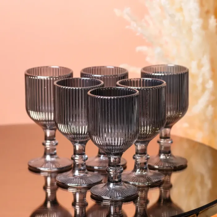 Чарка на ніжці для міцних напоїв фігурна прозора ребриста з товстого скла набор 6 шт Сірий (HP7111G) - зображення 1