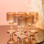 Чарка на ніжці для міцних напоїв фігурна прозора ребриста з товстого скла набор 6 шт Бурштиновий (HP7111A)