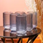 Склянка для напоїв висока фігурна прозора ребриста з товстого скла набір 6 шт Блакитний (HP7113BL)