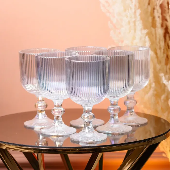 Келих для вина високий фігурний прозорий ребристий з товстого скла набір 6 шт (HP7115) - зображення 1