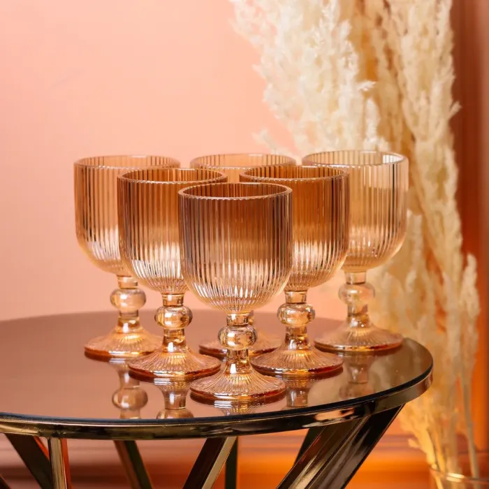 Бокал для вина высокий прозрачный ребристый из толстого стекла набор 6 шт (HP7115A) - изображение 1