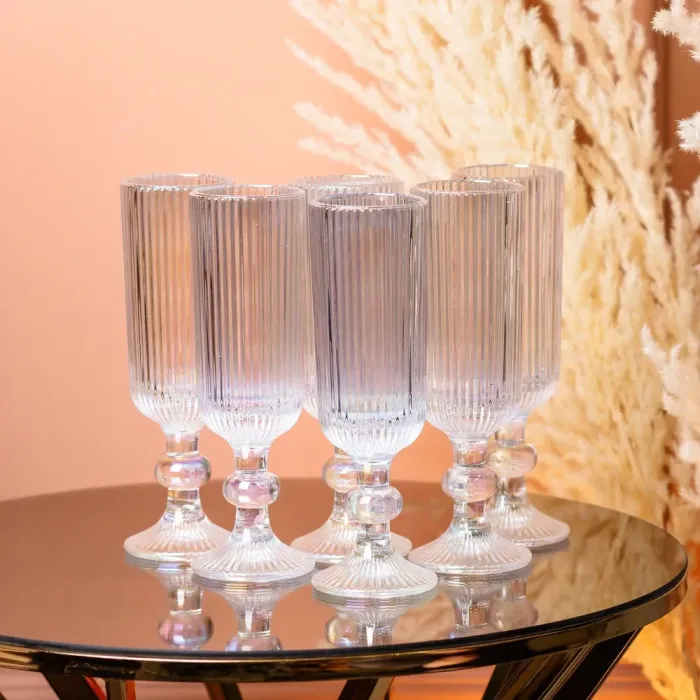 Стакан для шампанского фигурный прозрачный ребристый из толстого стекла набор 6 шт Rainbow (HP7116RB) - изображение 1