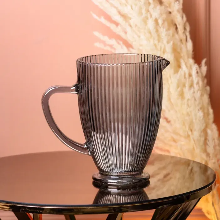 Кувшин для напитков 1.2 л прозрачный ребристый из толстого стекла Серый (HP7118G) - изображение 1