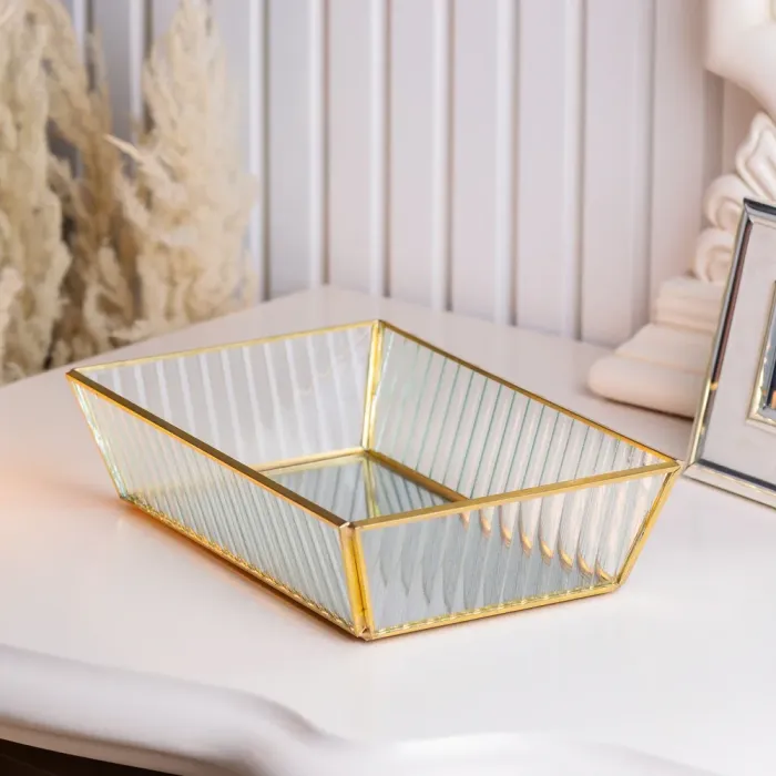 Піднос декоративний прямокутний золотий для сервірування 25х16,5 см (HP420) - зображення 1