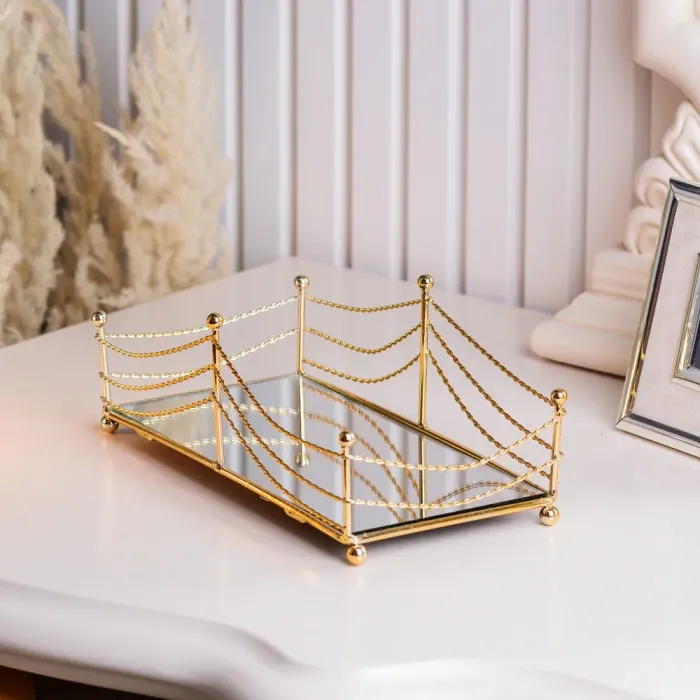 Фруктовниця цукерниця прямокутна металева із дзеркальною основою набір 2 шт (HP427) - зображення 3