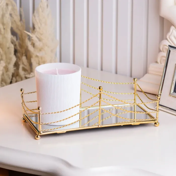 Фруктовниця цукерниця прямокутна металева із дзеркальною основою набір 2 шт (HP427) - зображення 4