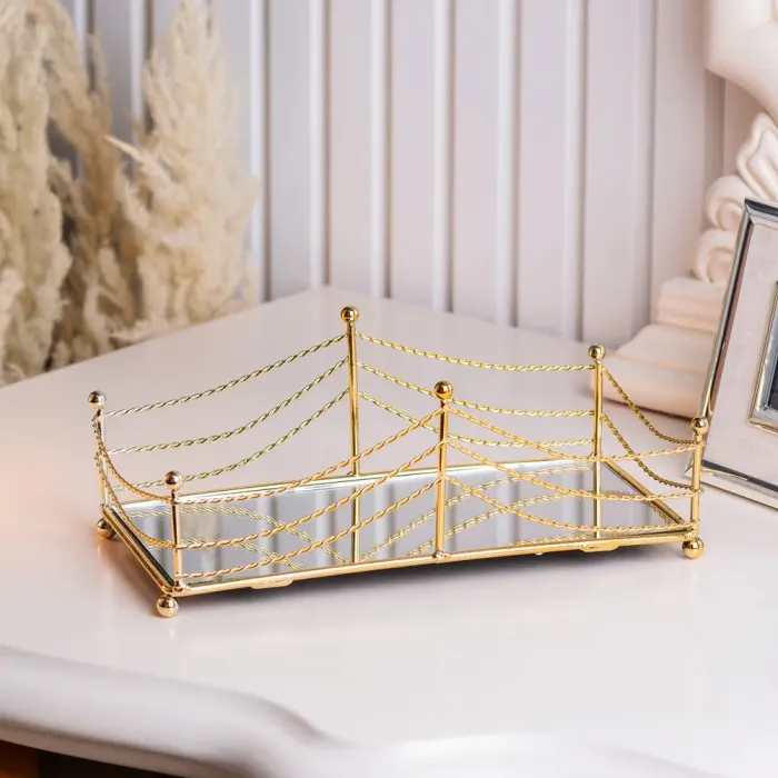 Фруктовниця цукерниця прямокутна металева із дзеркальною основою набір 2 шт (HP427) - зображення 5