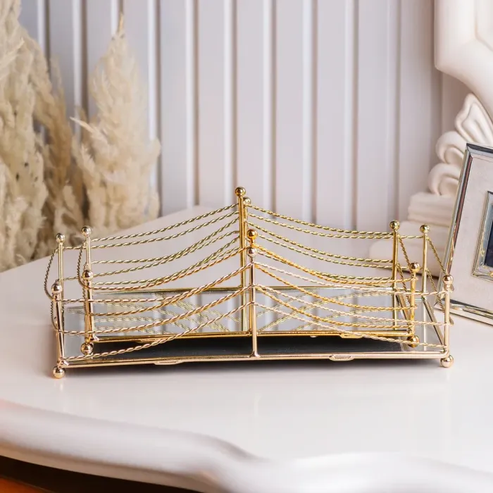 Фруктовниця цукерниця прямокутна металева із дзеркальною основою набір 2 шт (HP427) - зображення 2