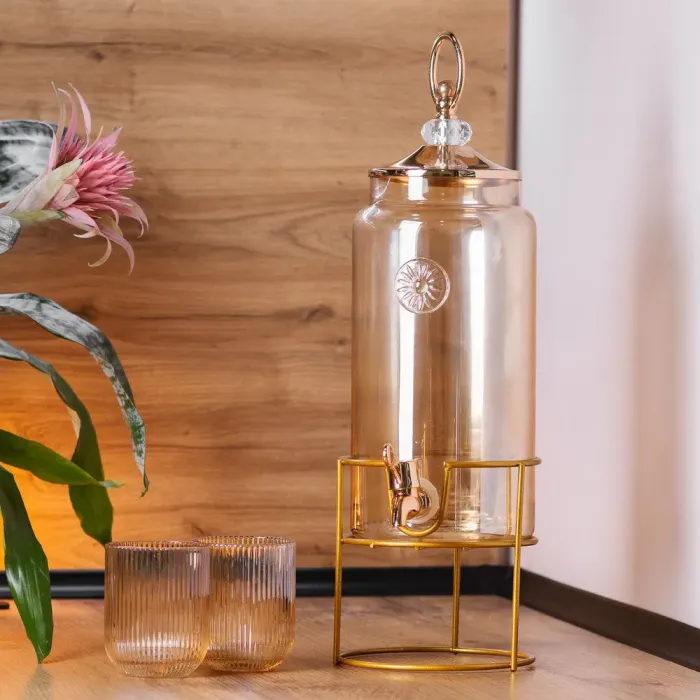 Лимонадниця з краном на металевій підставці для напоїв 2 л зі скла (HP132) - зображення 2
