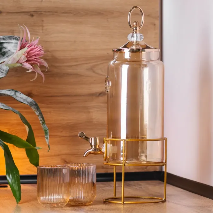 Лимонадниця з краном на металевій підставці для напоїв 2 л зі скла (HP132) - зображення 1