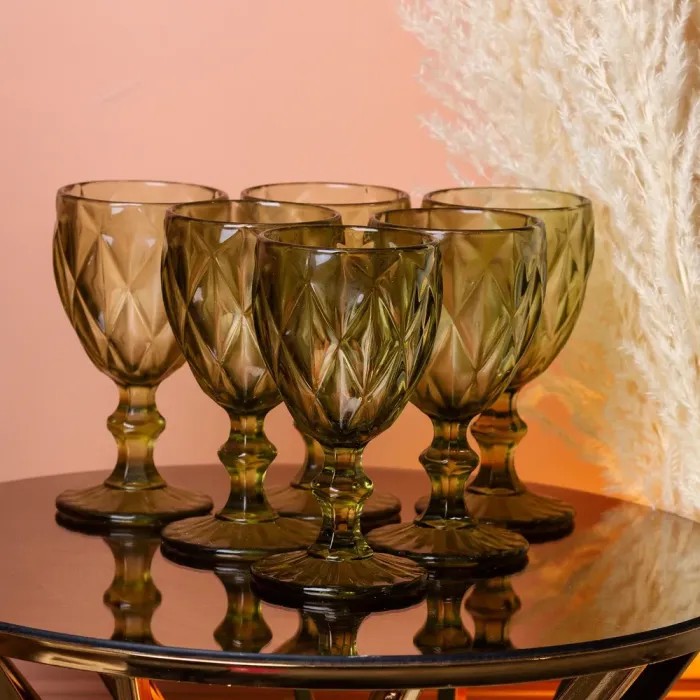 Бокал для вина высокий фигурный граненый из толстого стекла набор 6 шт. (HP035GR) - изображение 1