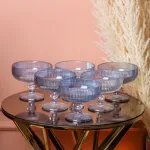 Креманка для морозива фігурна прозора ребриста з товстого скла набів 6 шт Блакитний (HP7117BL)