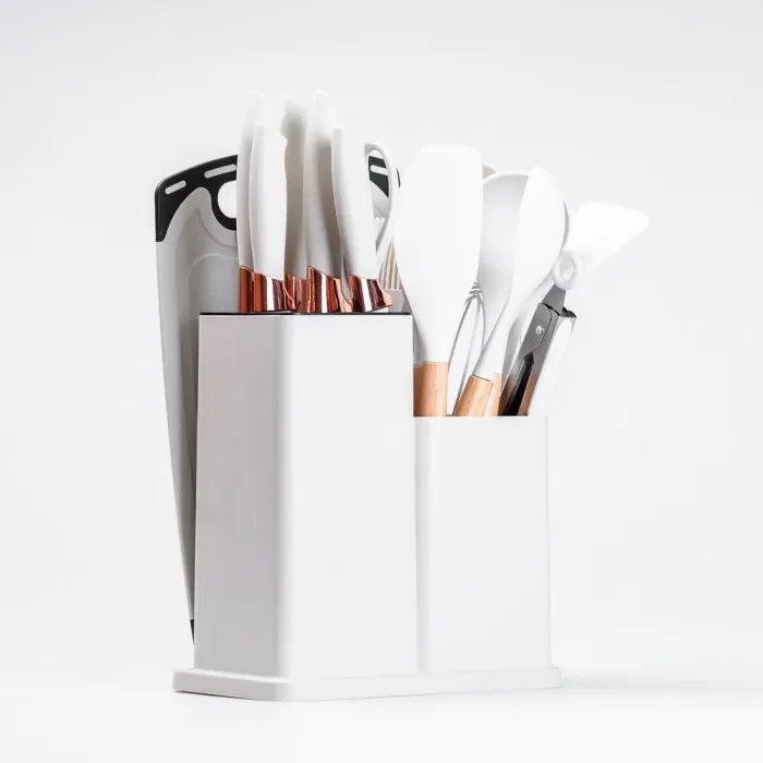 Набір кухонного приладдя на підставці 19 штук кухонні аксесуари з силікону з бамбуковою ручкою Білий (HP4W) - зображення 4