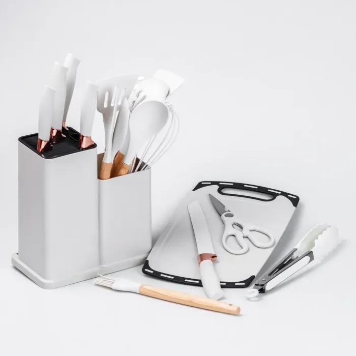Набір кухонного приладдя на підставці 19 штук кухонні аксесуари з силікону з бамбуковою ручкою Білий (HP4W) - зображення 7