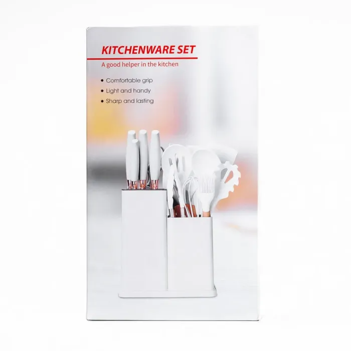 Набір кухонного приладдя на підставці 19 штук кухонні аксесуари з силікону з бамбуковою ручкою Білий (HP4W) - зображення 10