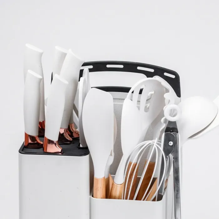 Набір кухонного приладдя на підставці 19 штук кухонні аксесуари з силікону з бамбуковою ручкою Білий (HP4W) - зображення 9