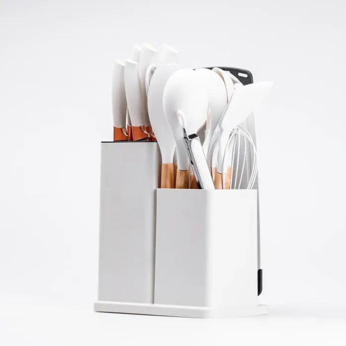 Набір кухонного приладдя на підставці 19 штук кухонні аксесуари з силікону з бамбуковою ручкою Білий (HP4W) - зображення 5
