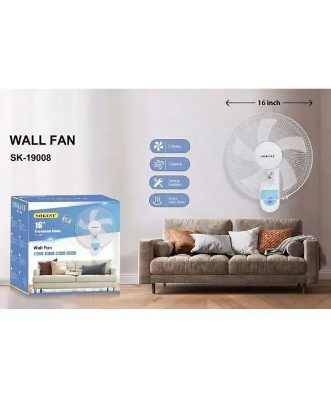 Настенный бытовой вентилятор 3 скорости 5 лопастей Sokany (SK19008) - изображение 2