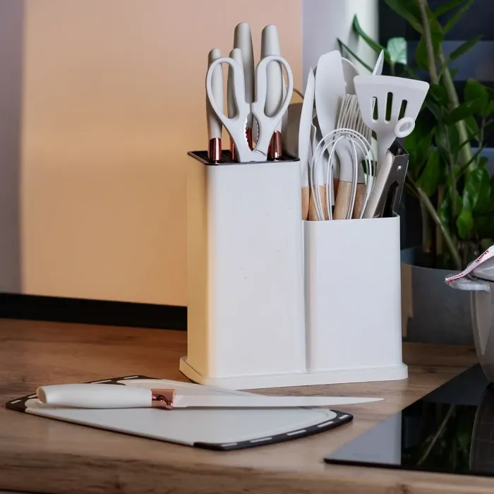 Набір кухонного приладдя на підставці 19 штук кухонні аксесуари з силікону з бамбуковою ручкою Білий (HP4W) - зображення 2