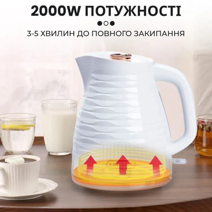 Електрочайник елегантний дисковий Sokany SK-1047 1.7л 2.2кВт білий (SK1047) - зображення 6