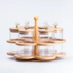 Банки для сипучих продуктів набір із 6 шт скляні на дерев'яній підставці (HP16292)