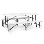 Стіл розкладний для пікніку, садовий 180см + 2 лавки 180см білий (Польща) (5_2155303867)