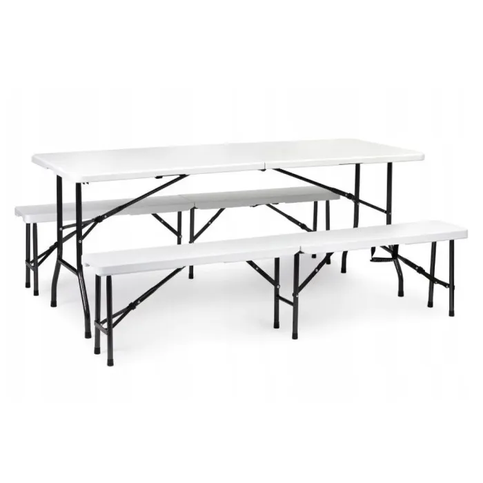Стіл розкладний для пікніку, садовий 180см + 2 лавки 180см білий (Польща) (5_2155303867) - зображення 1
