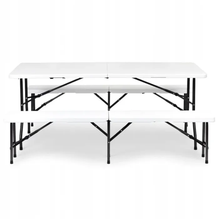Стіл розкладний для пікніку, садовий 180см + 2 лавки 180см білий (Польща) (5_2155303867) - зображення 4