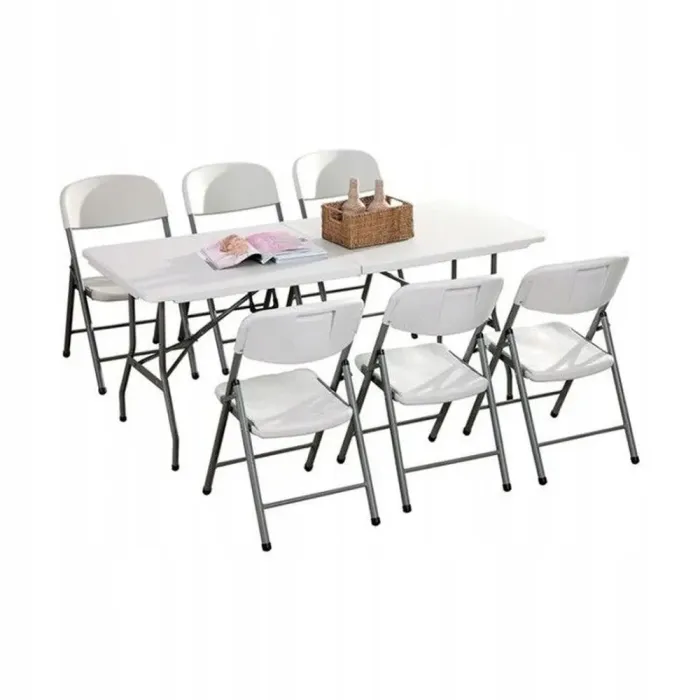 Стіл розкладний для пікніку, садовий 180см + 2 лавки 180см білий (Польща) (5_2155303867) - зображення 8