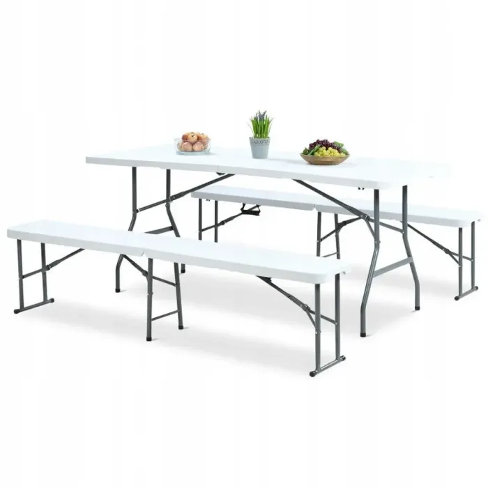 Стіл розкладний для пікніку, садовий 180см + 2 лавки 180см білий (Польща) (5_2155303867) - зображення 9