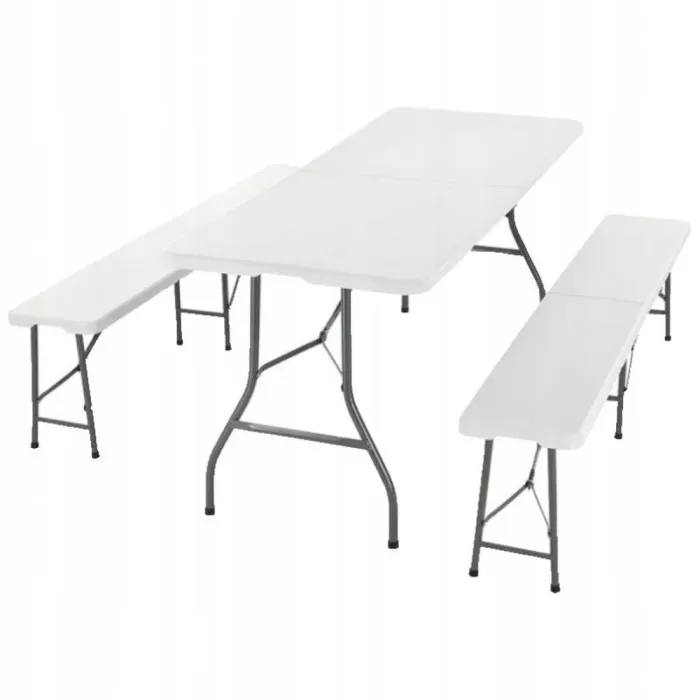 Стіл розкладний для пікніку, садовий 180см + 2 лавки 180см білий (Польща) (5_2155303867) - зображення 10