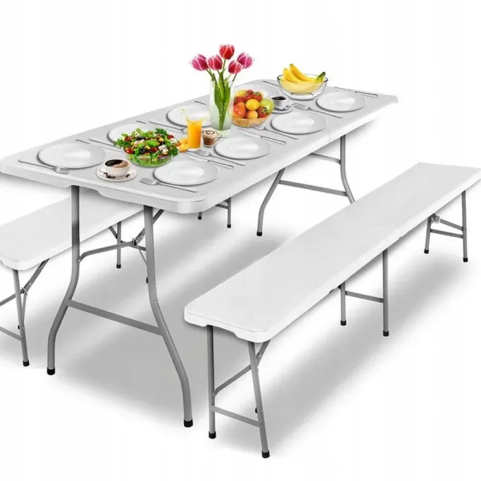 Раскладной набор садовой мебели, для пикника стол + 2 лавы 180см Gordon (белый) Польша (5_2155303869) - изображение 2