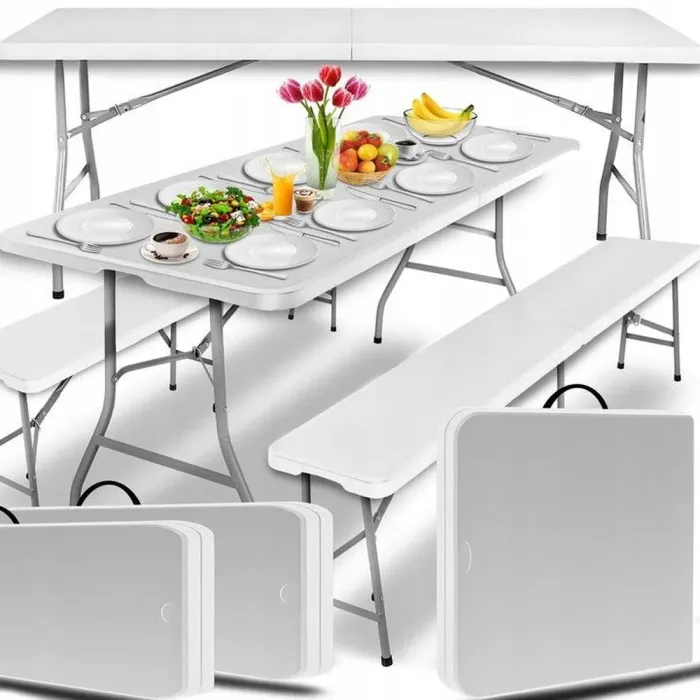 Раскладной набор садовой мебели, для пикника стол + 2 лавы 180см Gordon (белый) Польша (5_2155303869) - изображение 5