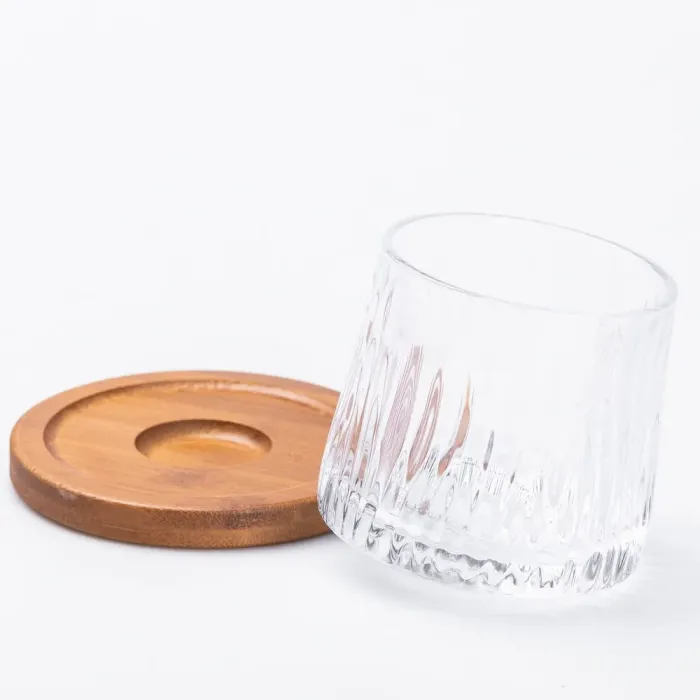 Стакан для виски юла стеклянная прозрачная с деревянной подставкой (HP22360) - изображение 3