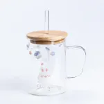 Чашка скляна з дерев'яною кришкою та трубочкою Орнамент (HP7214D)