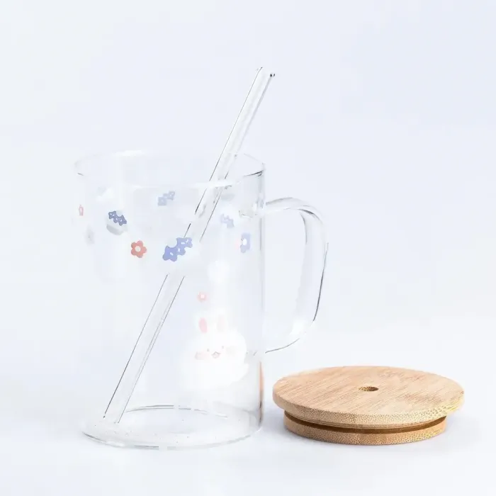 Чашка скляна з дерев'яною кришкою та трубочкою Орнамент (HP7214D) - изображение 2