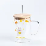 Чашка скляна 0.5 (л) з дерев'яною кришкою та трубочкою Написи (HP7214B)