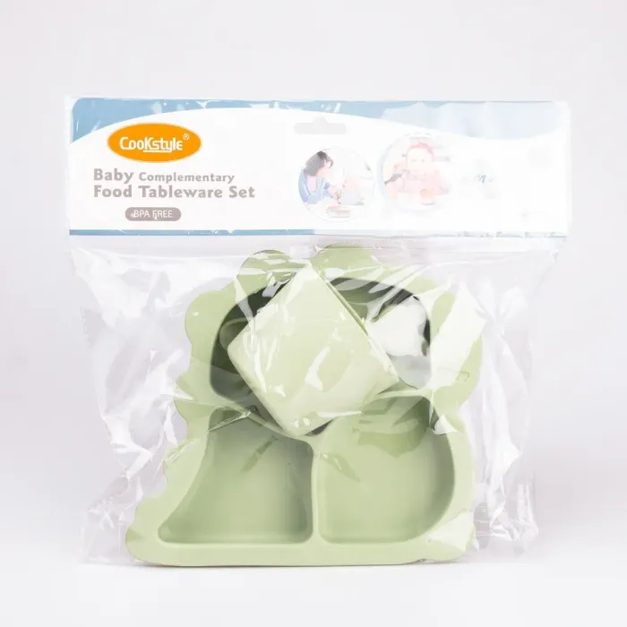 Дитячий набір силіконового посуду чашка / тарілка з трьома секціями / ложка (HP34545G) - зображення 5