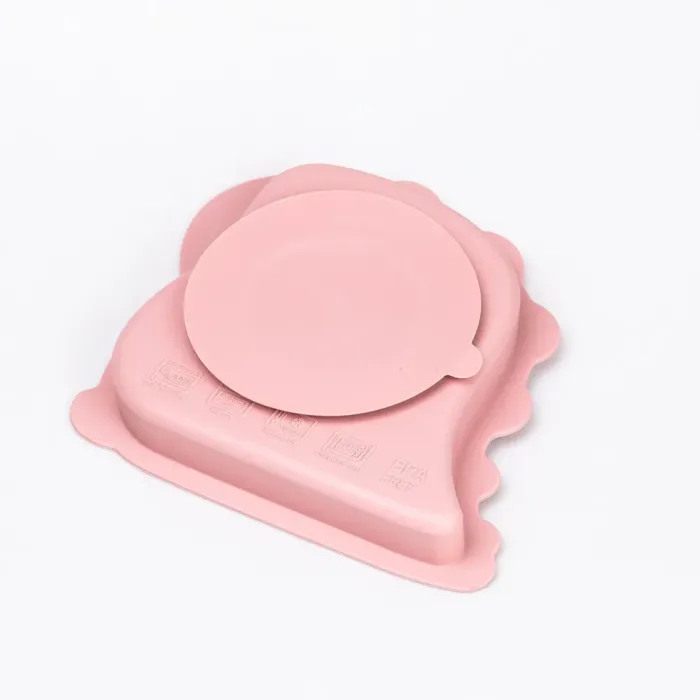 Дитячий набір силіконового посуду чашка / тарілка з трьома секціями / ложка Рожевий (HP34545P) - зображення 3