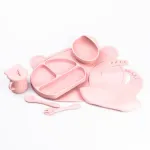 Дитячий набір силіконового посуду для годування дитини 7 предметів Рожевий (HP34546P)