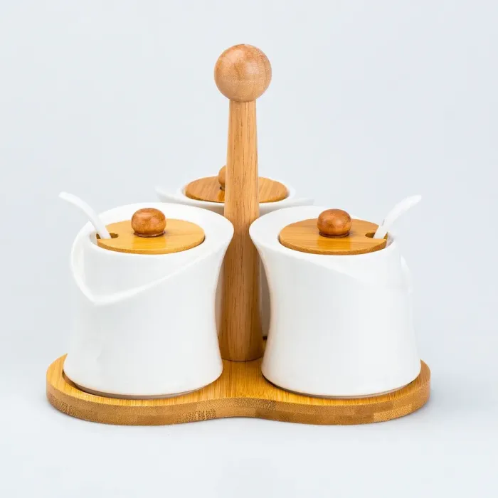 Сервировочный набор для соусов и конфитюра с ложками на бамбуковой подставке 3 шт. (HP246) - изображение 4