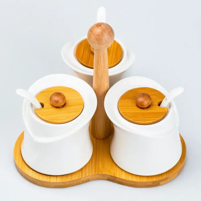 Сервировочный набор для соусов и конфитюра с ложками на бамбуковой подставке 3 шт. (HP246) - изображение 3