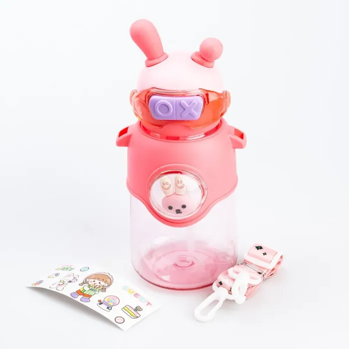 Детская бутылка для воды с трубочкой с ремешком розовая бутылочка для воды (HP18312P) - изображение 1