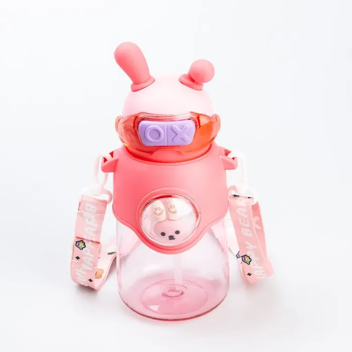 Детская бутылка для воды с трубочкой с ремешком розовая бутылочка для воды (HP18312P) - изображение 3