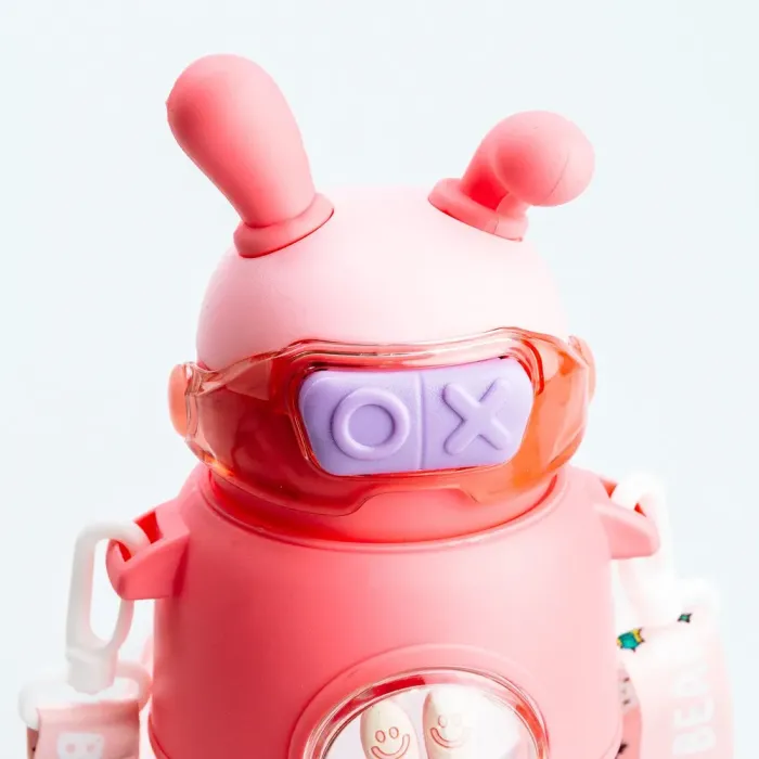 Детская бутылка для воды с трубочкой с ремешком розовая бутылочка для воды (HP18312P) - изображение 4