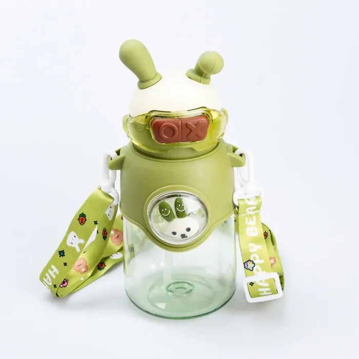 Детская бутылка для воды с трубочкой с ремешком зеленая бутылочка (HP18312GR) - изображение 2