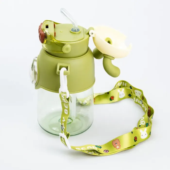 Детская бутылка для воды с трубочкой с ремешком зеленая бутылочка (HP18312GR) - изображение 4